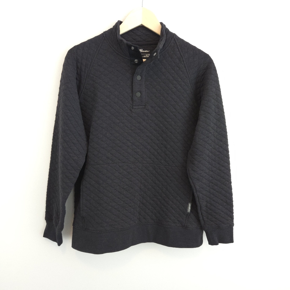 Eddie Bauer Men's Charcoal Quilted Mock Neck 1/4 Snap Henley Pullover